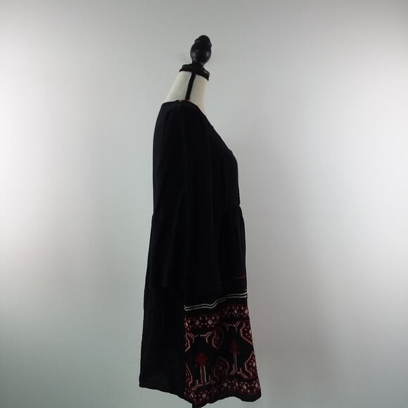 Flying Tomato Embroidered Black Midi Boho  Cottage Dress Sz L - Picture 5 of 10